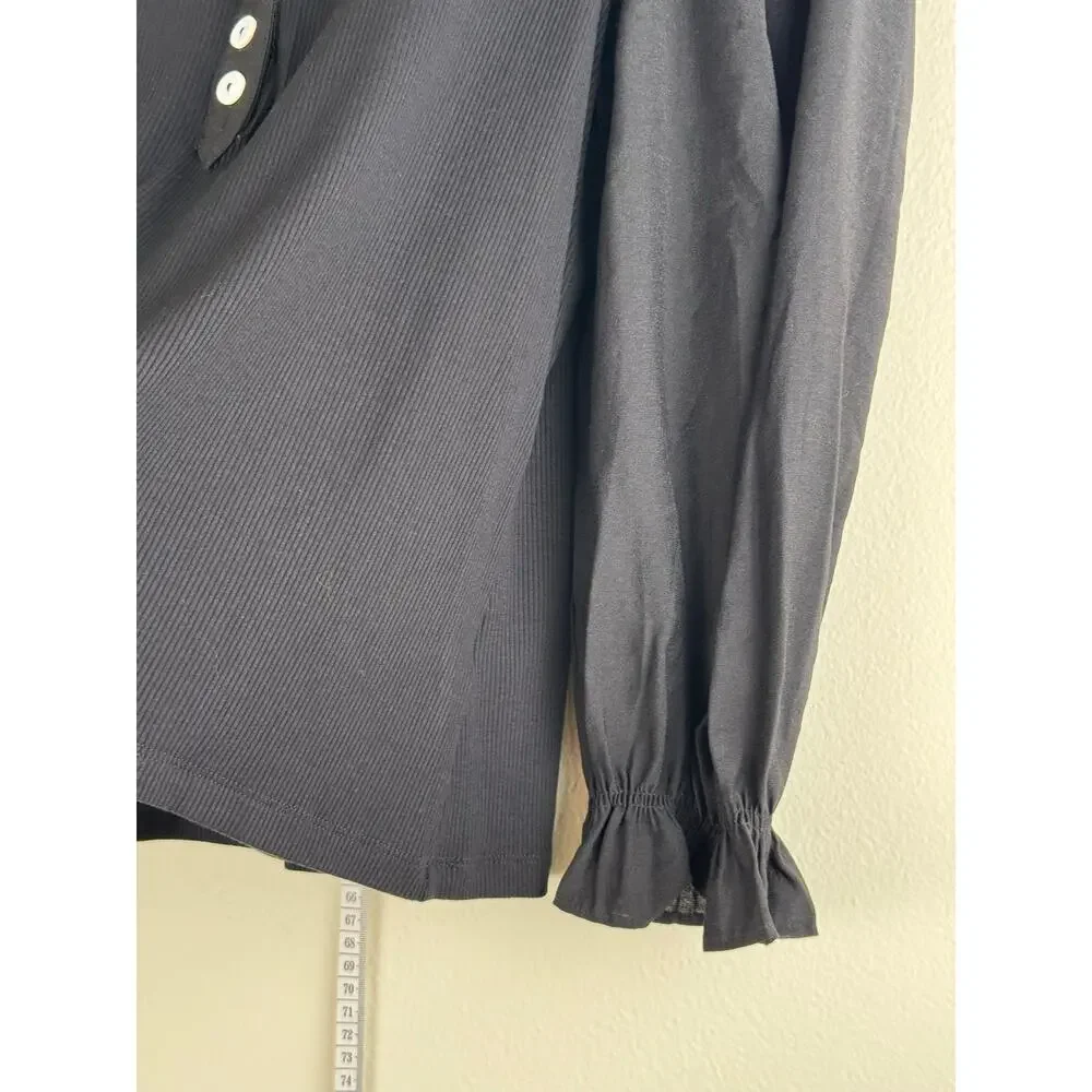 Tuckernuck Black Puff-Sleeve Henley Top